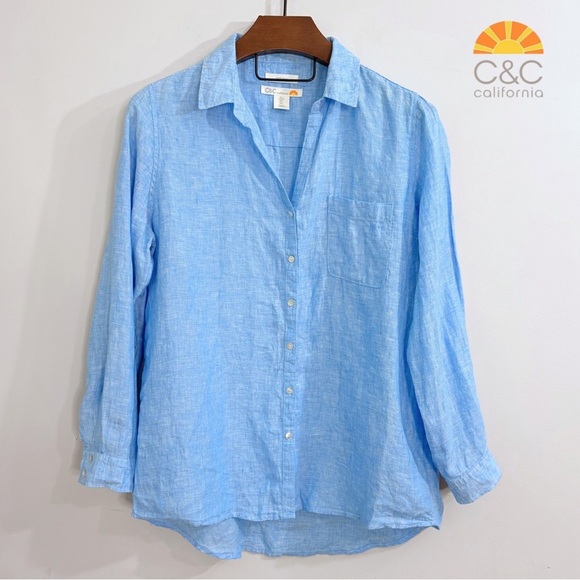 C&C California 100% Linen Roll-Tab Shirt - Picture 1 of 10